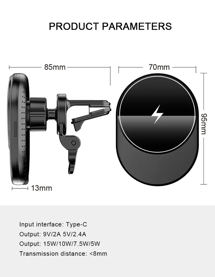 Magnetic Car Wireless Charger for Phone Series PRO Max Mini 15W Fast Wireless Charging for All Qi Devices Auto-Clamping Car