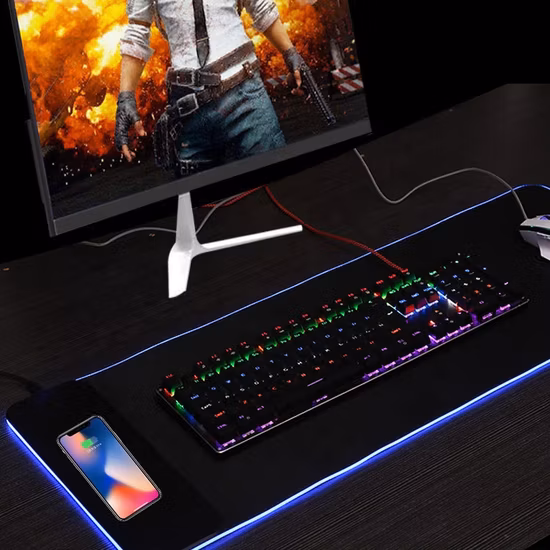 カスタマイズされた高速 15 ワットワイヤレス充電キーボードマット RGB LED ライトゲーミングマウスパッドとワイヤレス充電器デスクマット